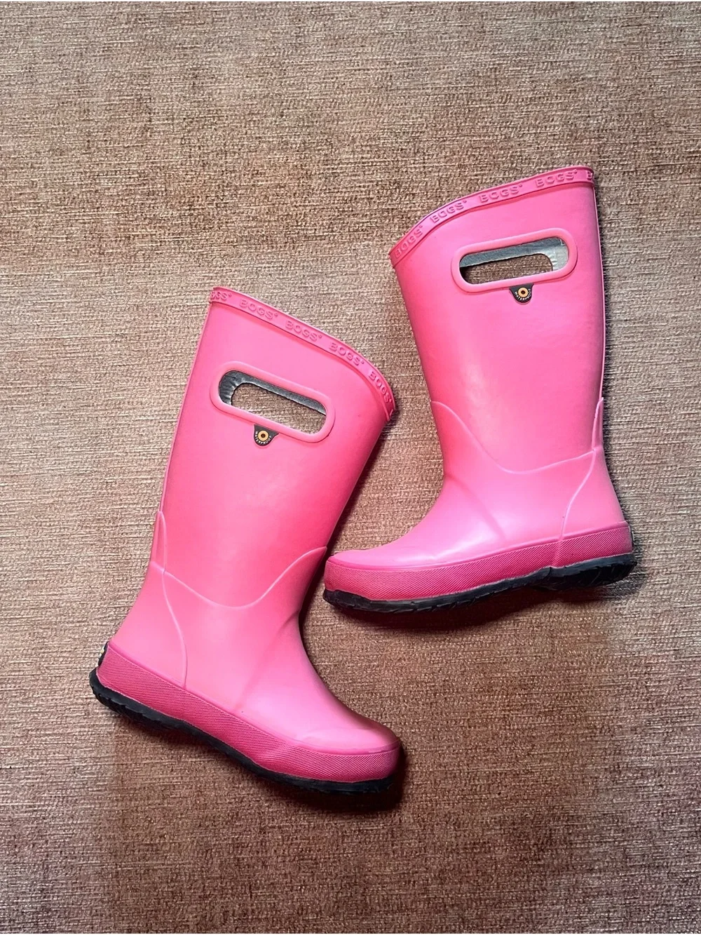 Bogs Hot Pink Kids' Waterproof Pull-On Rain Boots with Handles Size 10